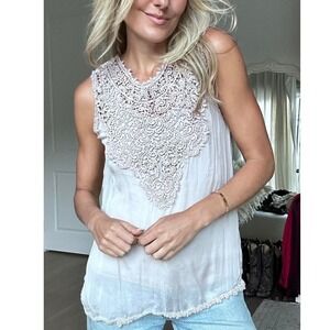 Giulia Made In Italy Women L Pink Crochet Lace Bib Sleeveless Tank Top Boho